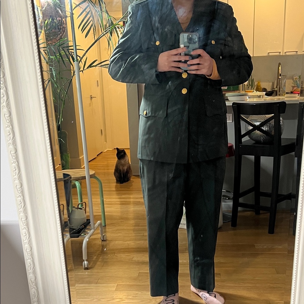 Full Military Army Dark Green Formal Suit (Jacket and Pants) with Gold Buttons